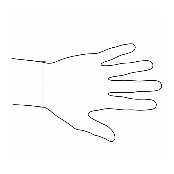 Place the phone screen-up on your wrist. Align the upper mark with one edge and move the lower mark to the other edge.